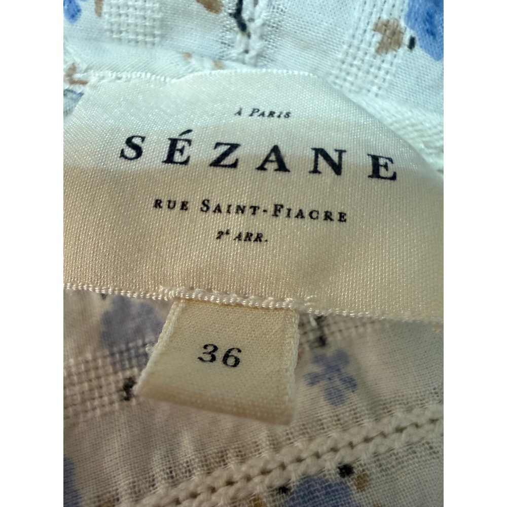 Sézane Floral Ruffle V Neck Blouse Size 36 US 4 Cottagecore Romantic - Picture 7 of 9